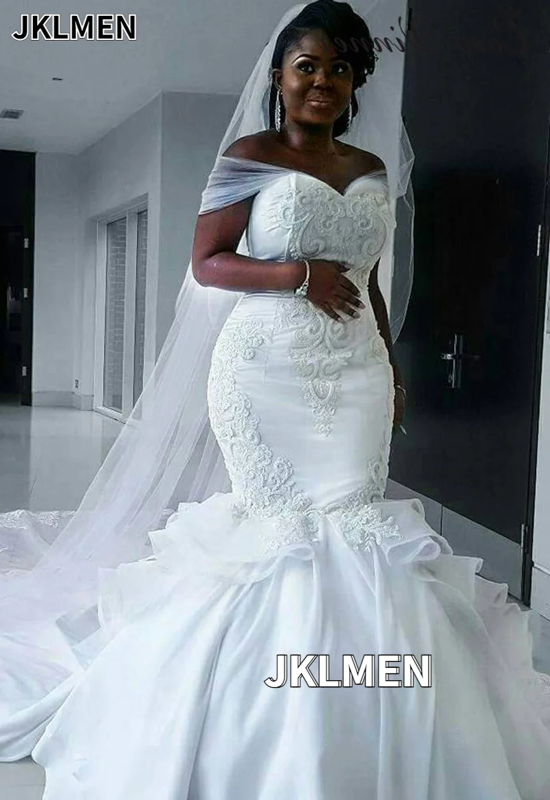 bridesmaid dresses 2022 Elegant Satin Vintage Mermaid Wedding Dress Tulle Straps White Lace Appliques African Trumpet Bridal Gown Vestidos De Novia casual wedding dresses