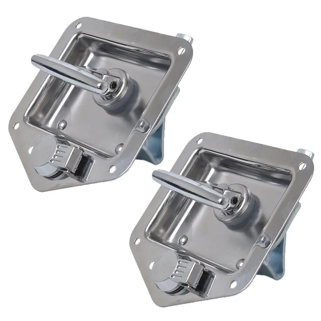 2 Set Silver Recessed Stainless Folding T Lock / Handle Trailer With Gasket Kit