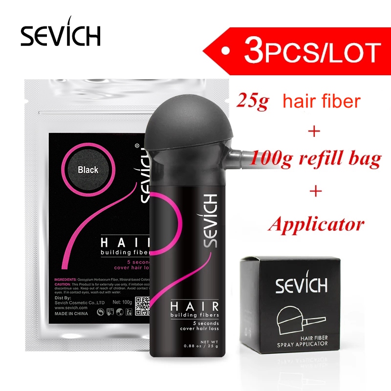 Best of Sevich 3pcs / lot Hair Building Fiber Styling Color Powder Refill 100g+ gel 25g+ Applicator Extension Keratin Thinning Hair Spray Reviews & Tips