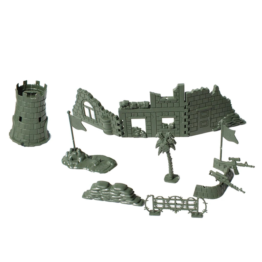 Plastic Military Base Playset Blockhouse Blindage Army Soldier Battle Toys 