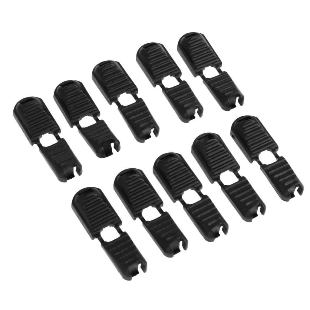 10x Black Plastic Zipper Pull Cord Ends Lock Stopper for Travel Packages, Hard Nylon Plastic, Detachable and Reusable