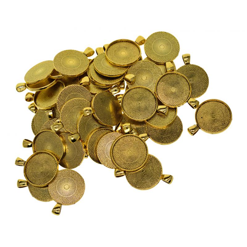 50 Pcs 1 Inch Round Bezel Charms Pendants Blanks Base Settings Tray - Jewelry Making Findings Accessories