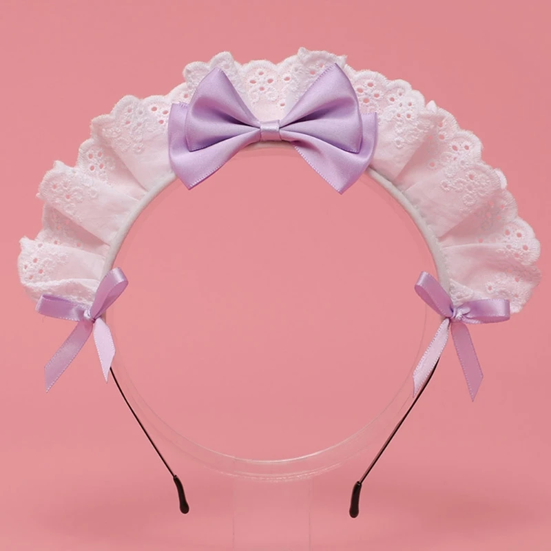 Japanese Lolita Hair Accessories Ruffled Lace Bow Gothic Maid Cosplay Headband M6CD pretty woman costume