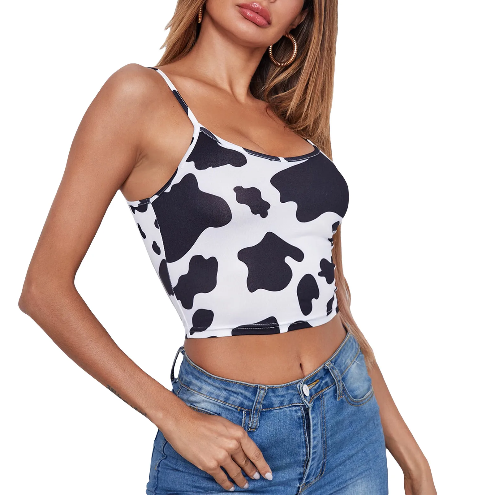2021 Newest Women's Camisole, Sexy Sleeveless Cow Print Cropped Tops for Party Vacation Travelling Dating silk camisole