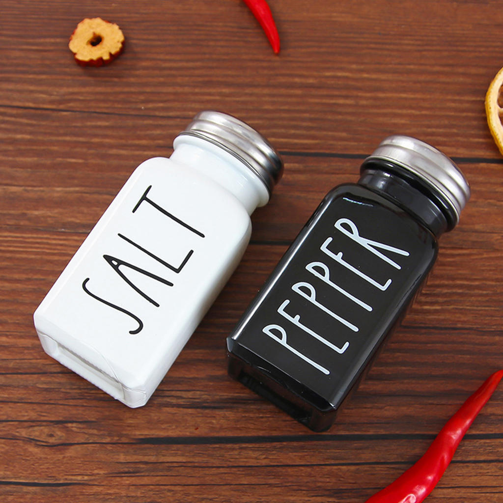Salt and Pepper Shaker Set Glass Dispenser Jars Farmhouse Design Set of 2 Bottles