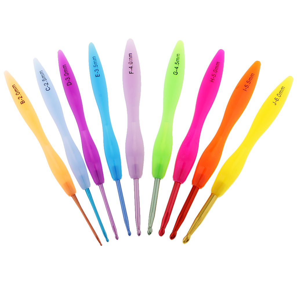 9Pcs Multi Coloured Aluminium Crochet Hooks for Arthritic Hands, Beginners Yarn Knitting Needles Set 9 Size