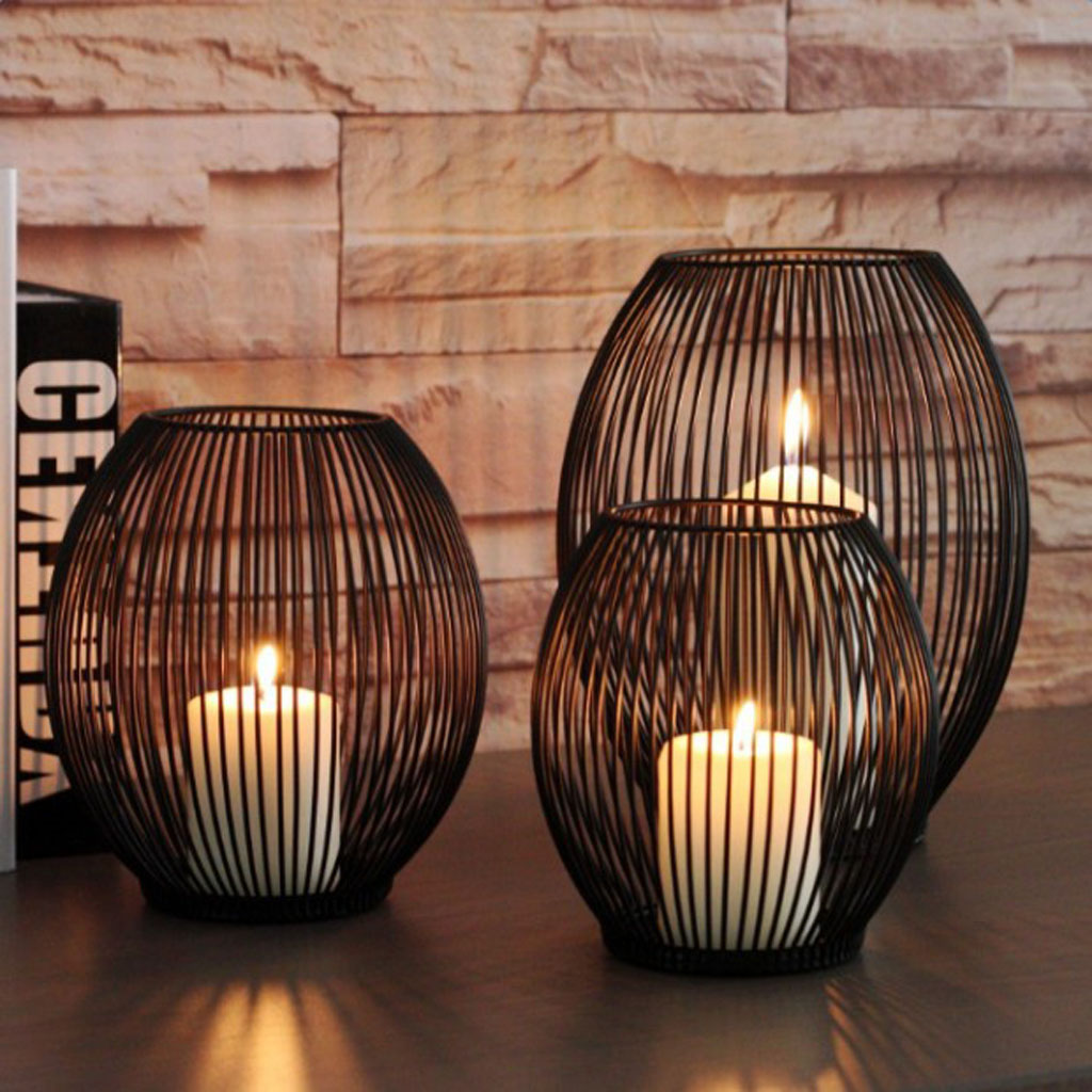 Nordic Style Candle Holder Mesh Lampshade Canlestick for Restaurant Bar