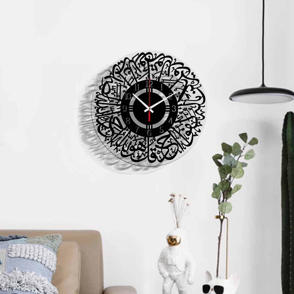 Religious Acrylic Islamic Calligraphy Quartz Silent Wall Clock Pendulum Muslim Living Room Nursery Bedroom Eid Ramadan Decor