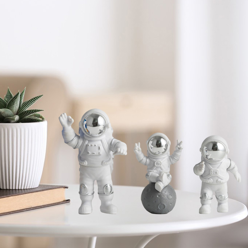 3pcs Astronaut Figurine, PVC Spaceman Statue Decor Model Ornament Car Home Office Interior Figure Party Cake Topper