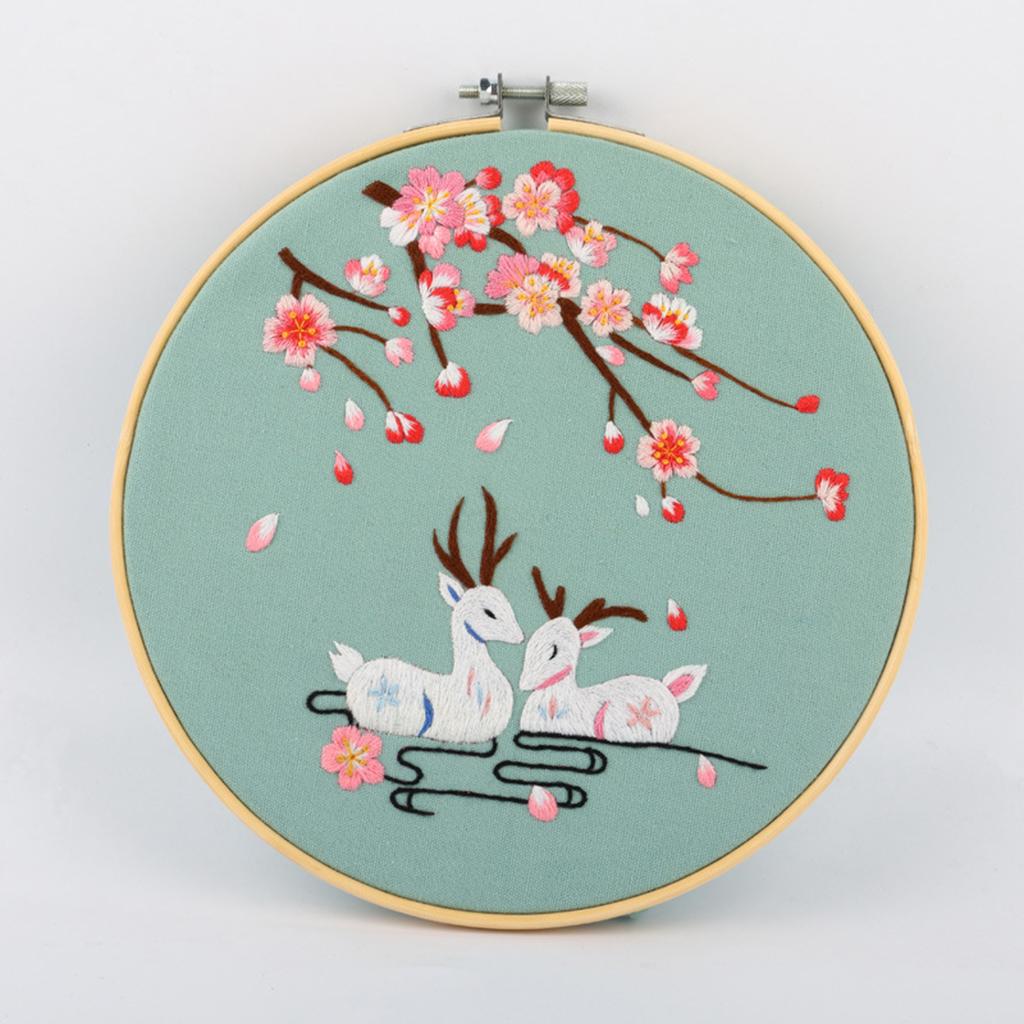 Handmade Cross Stitch Kit Home Craft Threads Needles Tools Floral Flower Style Pattern Art Embroidery with Hoop for Kids Adults