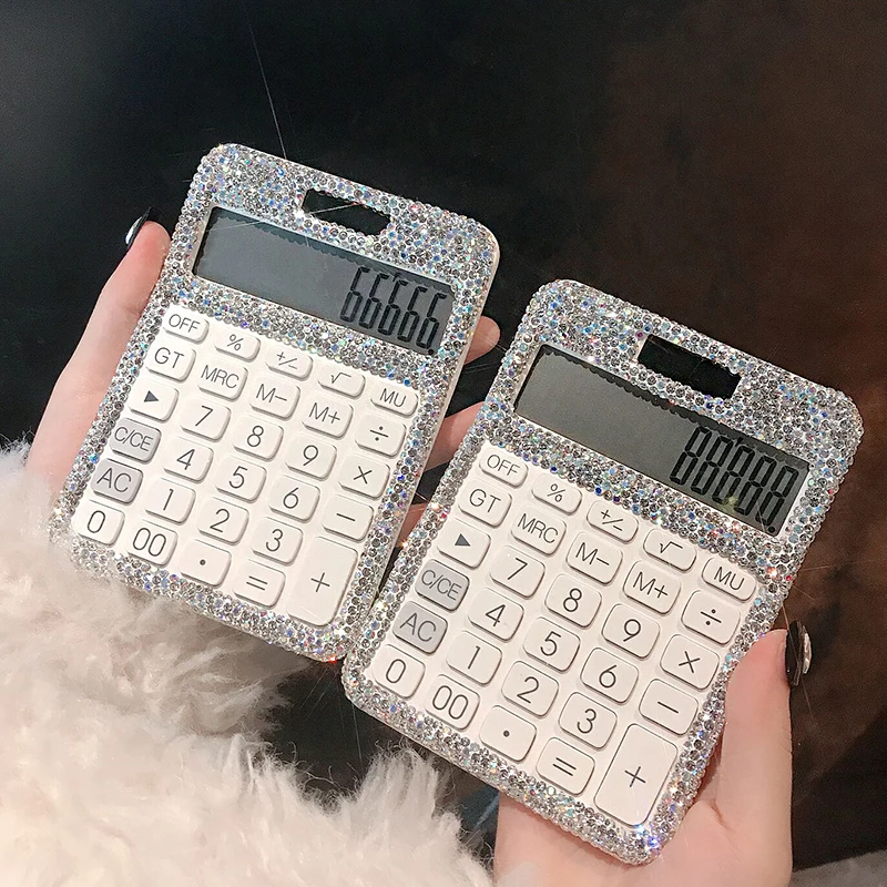Sparkling Caculator Cute Inlay Rhinestones Scientific Calculator Small Business Supplies White Calculadoras Gifts for Friends