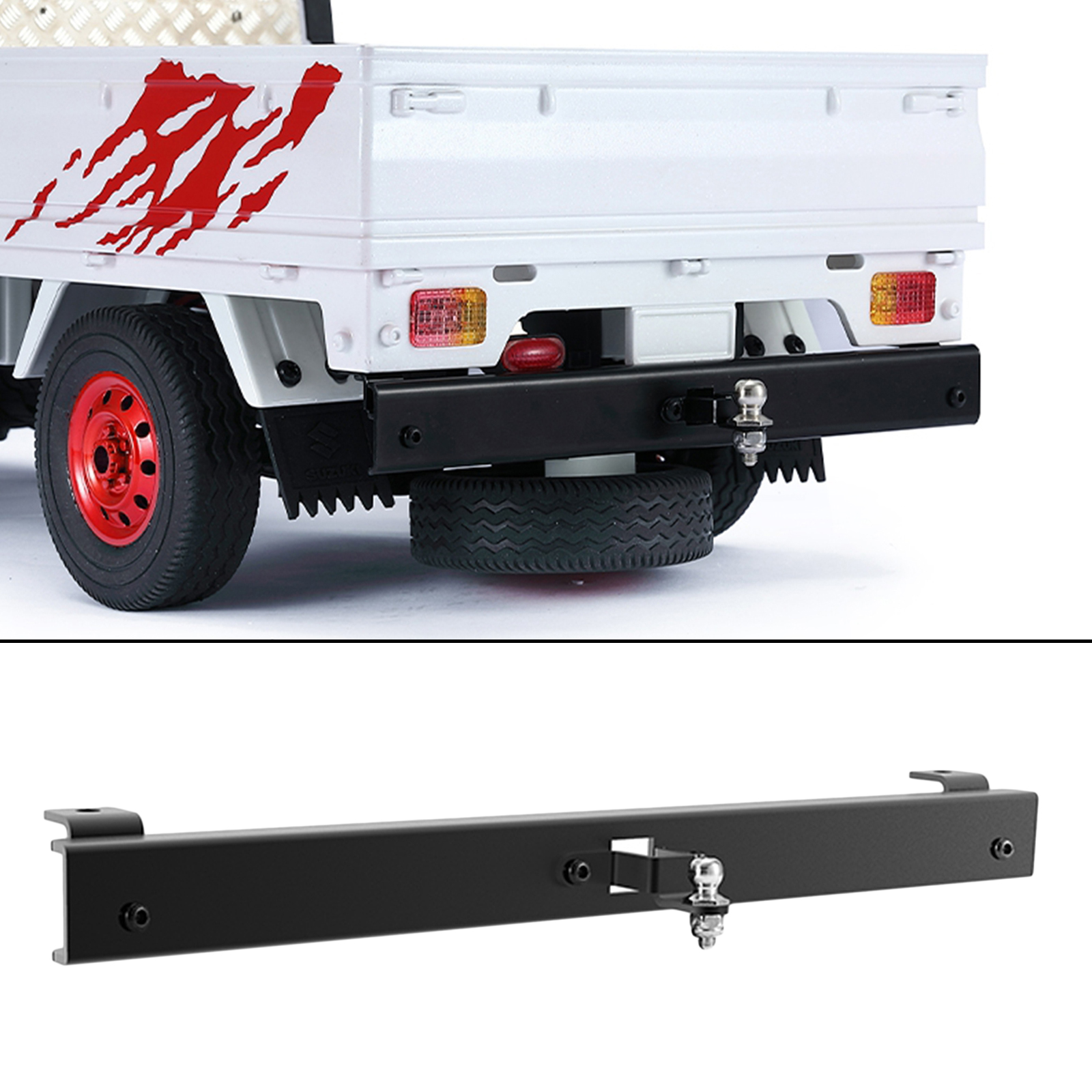 RC CNC Aluminum Rear Bumper with Trailer Buckle for WPL D12 Racing RC Car