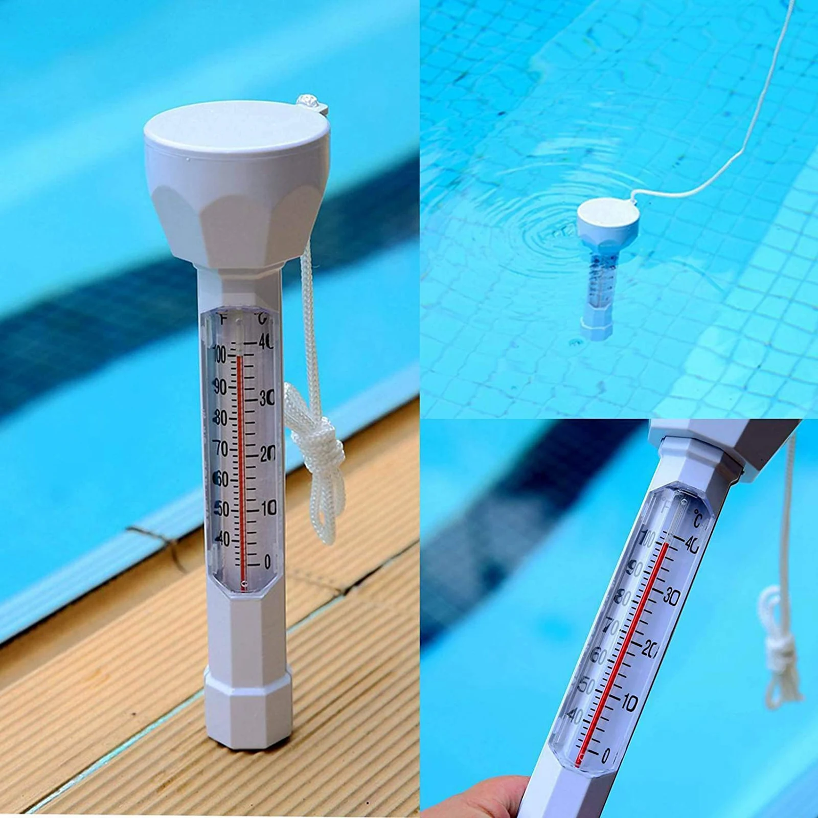 Large Swimming Pool Thermometer, Fish Pond Spa Water Temperature Test Tube Thermometer for Outdoor Indoor Swimming Pools