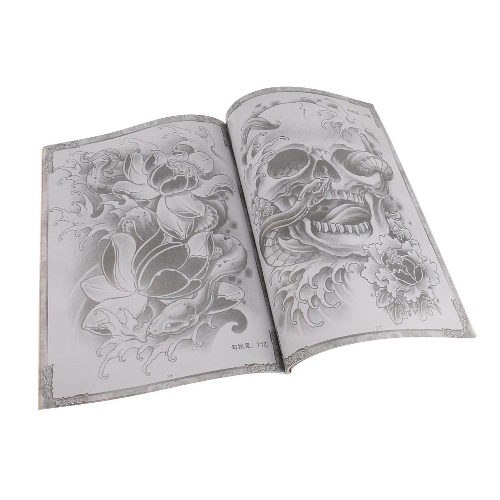 Flash Tattoo Reference Manuscripts Book Chinese Buddha Skull Lion Elephant Phoenix Cat Fish Flower