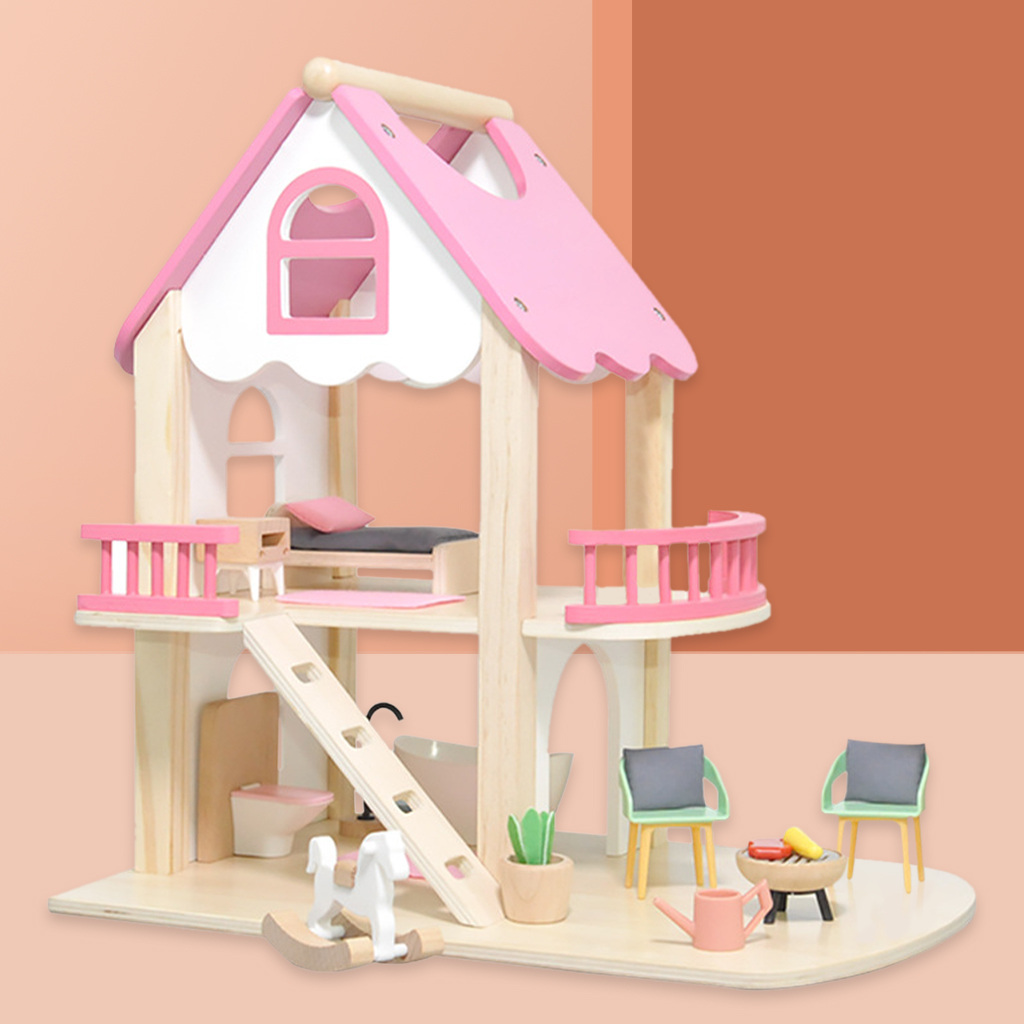 DIY Dollhouses Princess Pink Castle Play House Doll Accessories for Children on Birthday Holiday