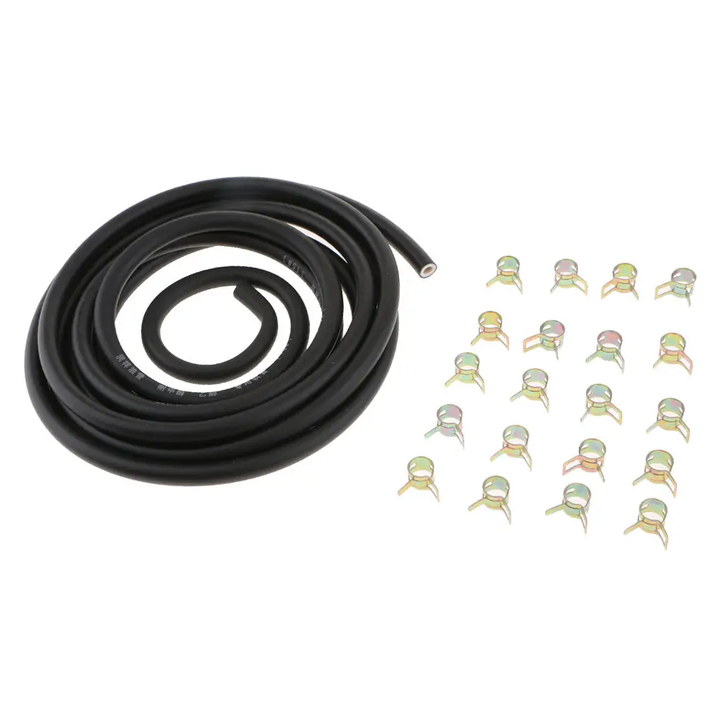 3 meters 1/4 Inch ID Fuel Line + 20pcs 2/5` ID Hose Clamps Motorcycle Fuel Line System for Small Engines Black