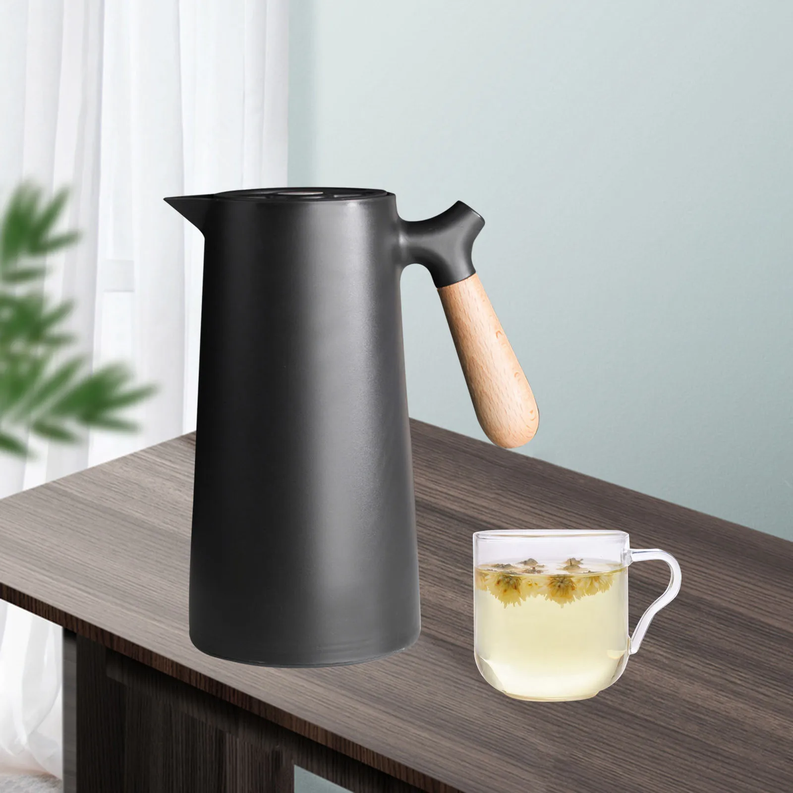 Vacuum Flasks Insulation 1L Hot Water Pot Office Coffee Thermal Warmer Bottles 24 Hour Heat Retention Kettle with Wooden Handle