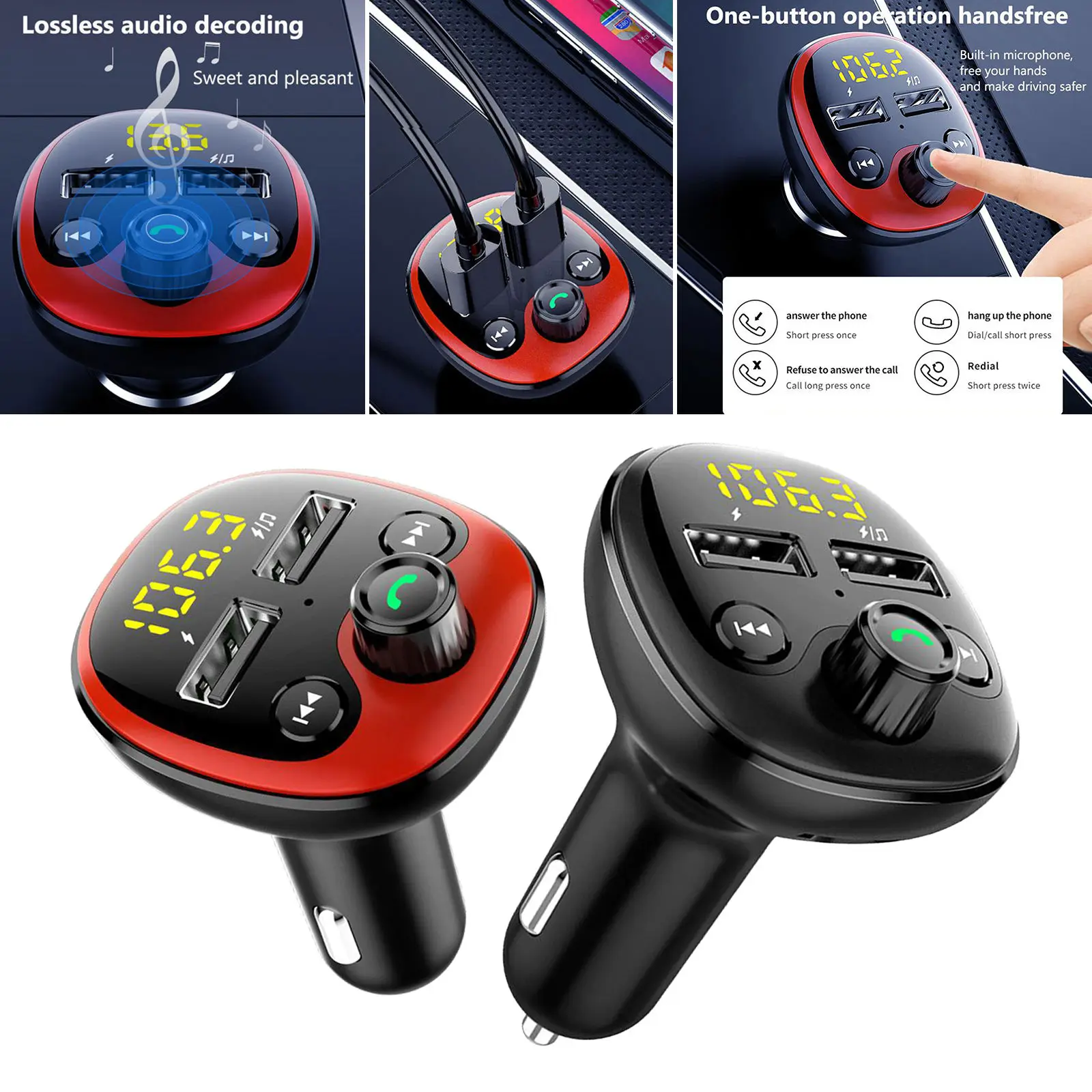 Bluetooth Car Kit Handsfree FM Transmitter Bluetooth 5.0 Dual USB Car Charger Support Folder Switch Playback