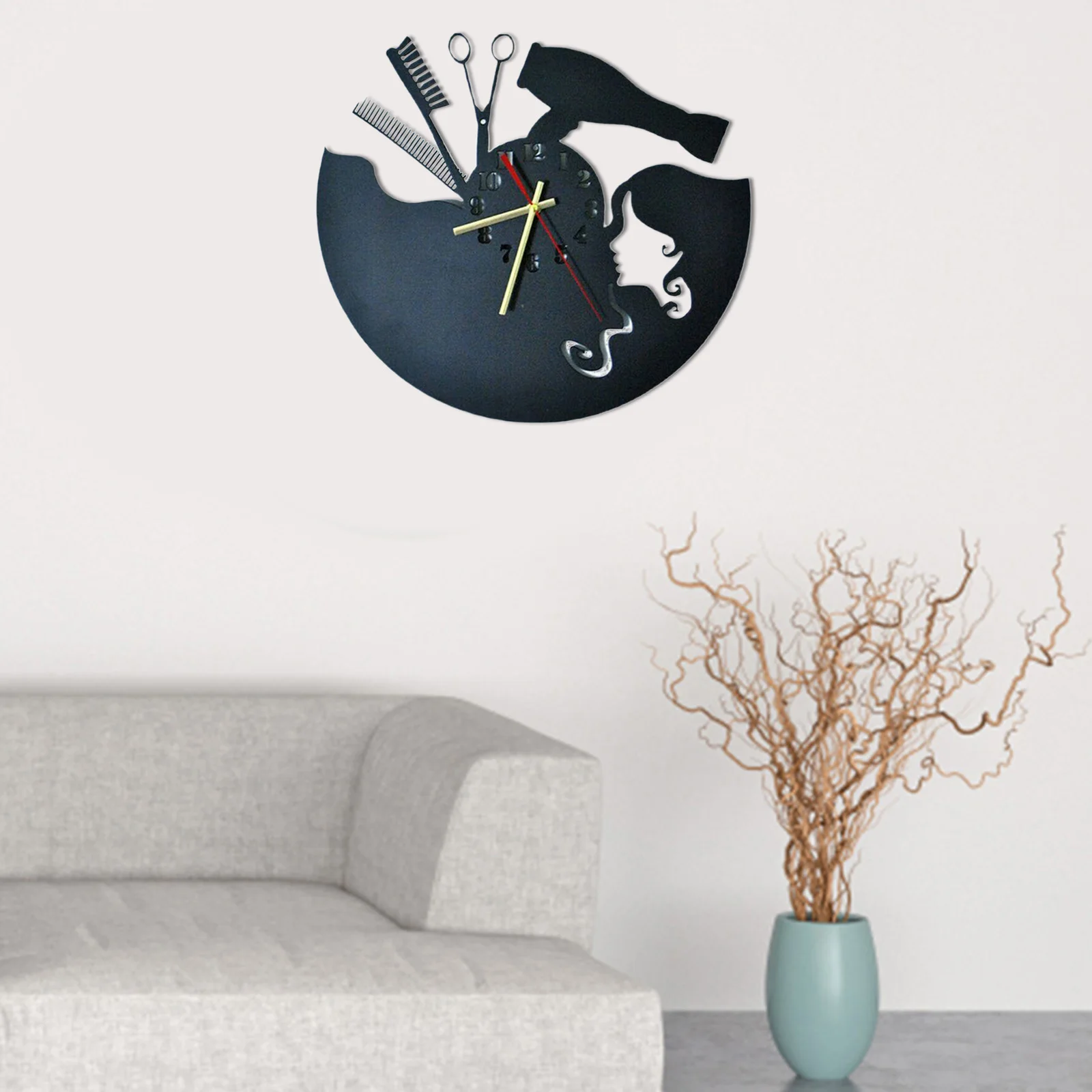 Hairdresser Wall Clock Record Silent Non Ticking for Barbershop Home Office