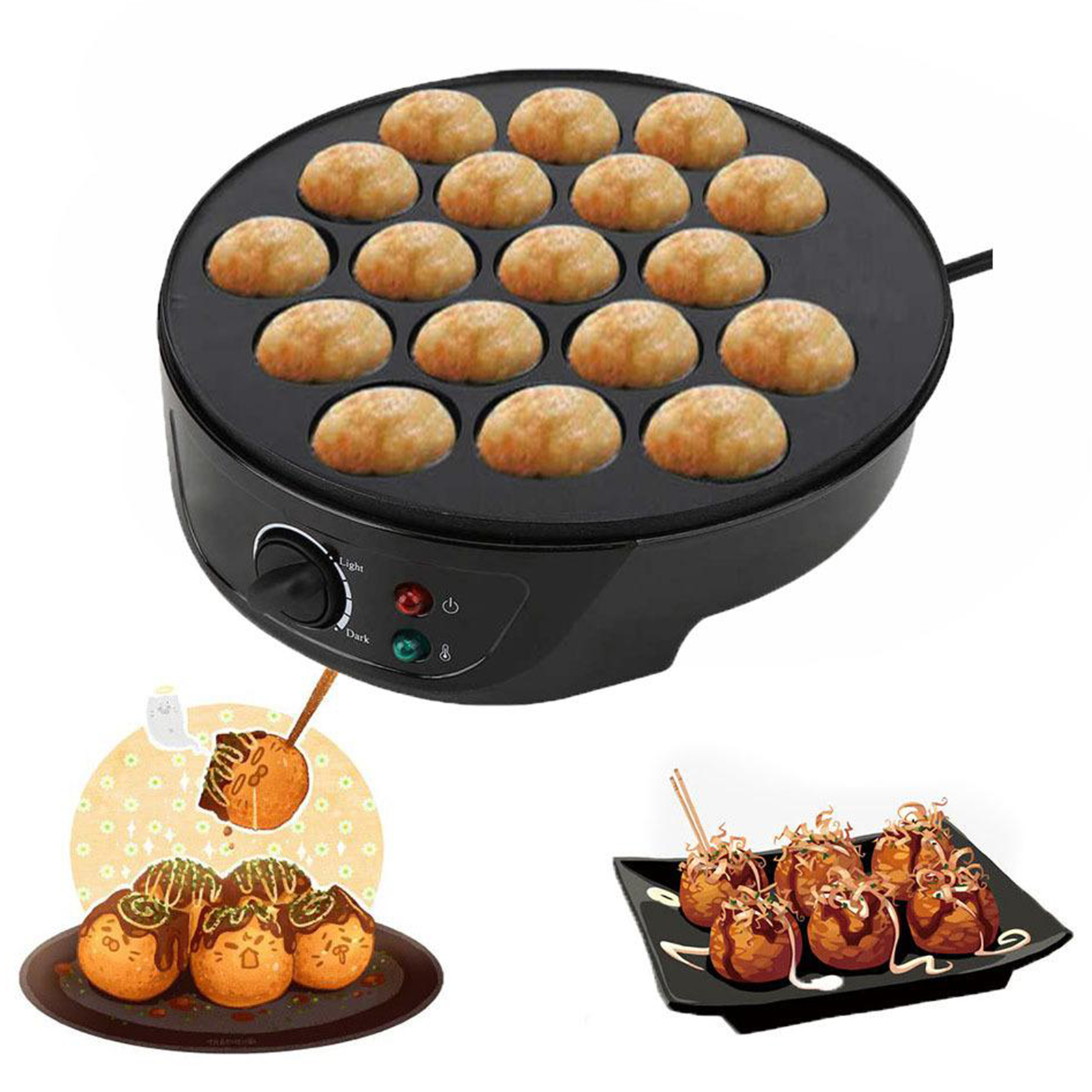 Electric Takoyaki Maker Cooking Pan Octopus Ball Stove Plate 18 Hole Home