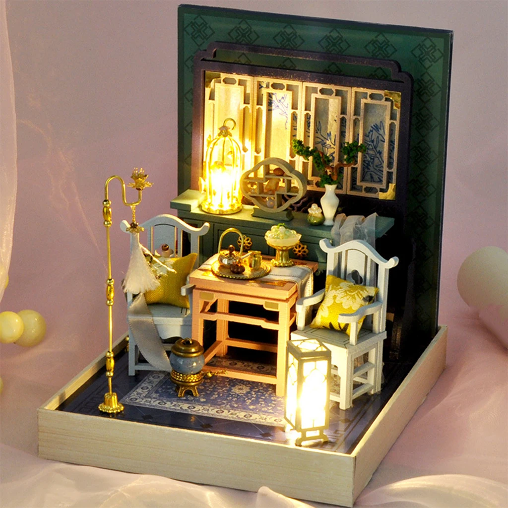 Handcraft Wooden Dollhouse Vintage Furniture Miniature Puzzles Doll House