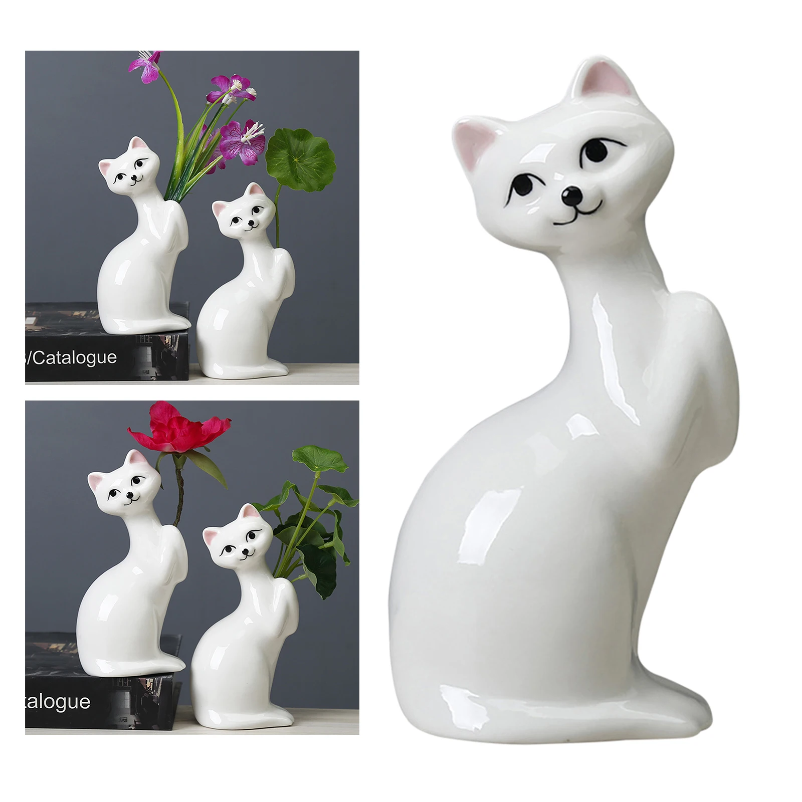 9.2x15.2cm LOVIVER Cute Cat Ceramic Flower Vase Plants Pot Home Table Centerpieces 