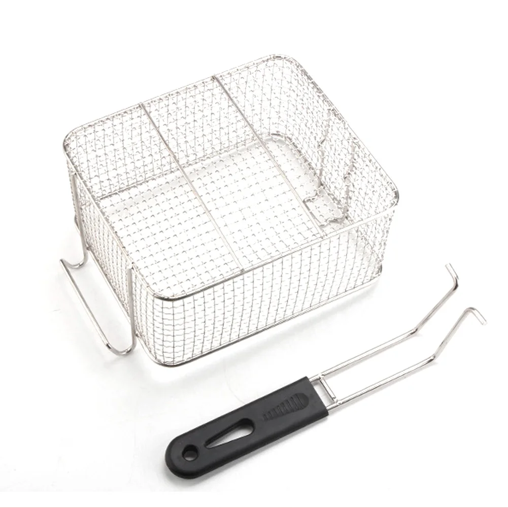 Fry Basket Food Stainless Steel Fryer Square Plastic Handle Serving Strainer 