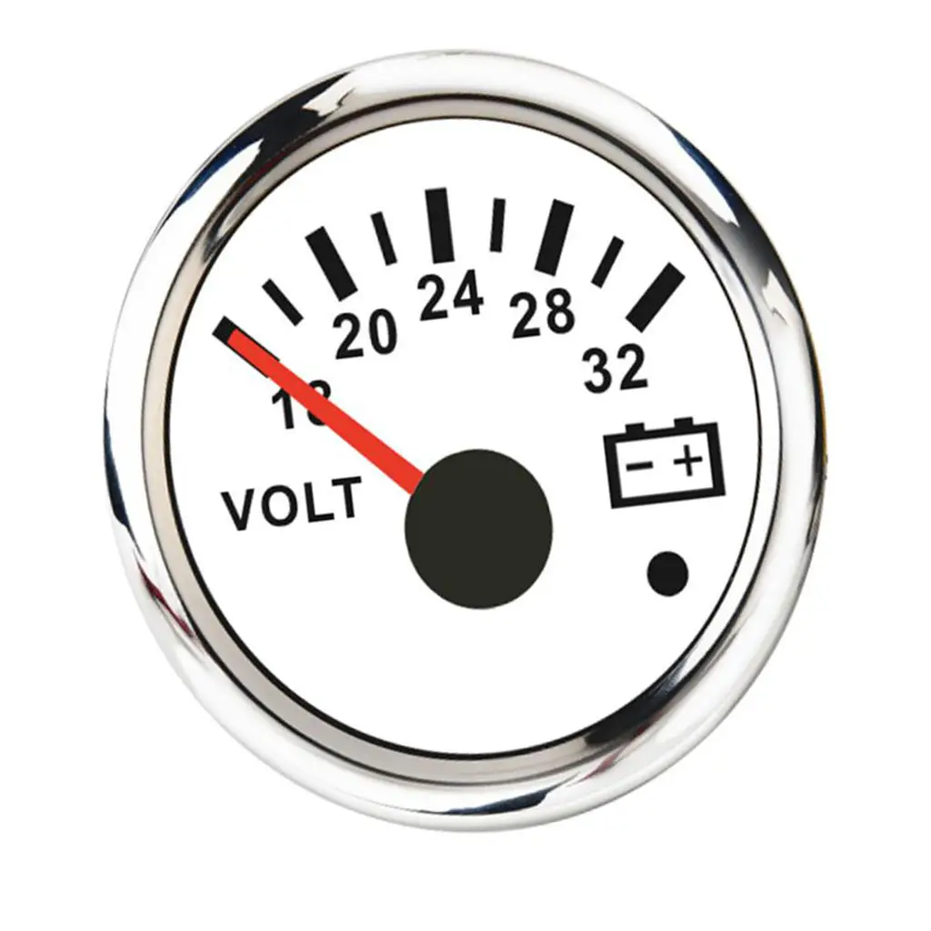 ?Universal 52mm Voltmeters Voltage Gauges Voltage Meters 18-32V for Boat Yacht Auto Motor Home Truck, White, 2Inch