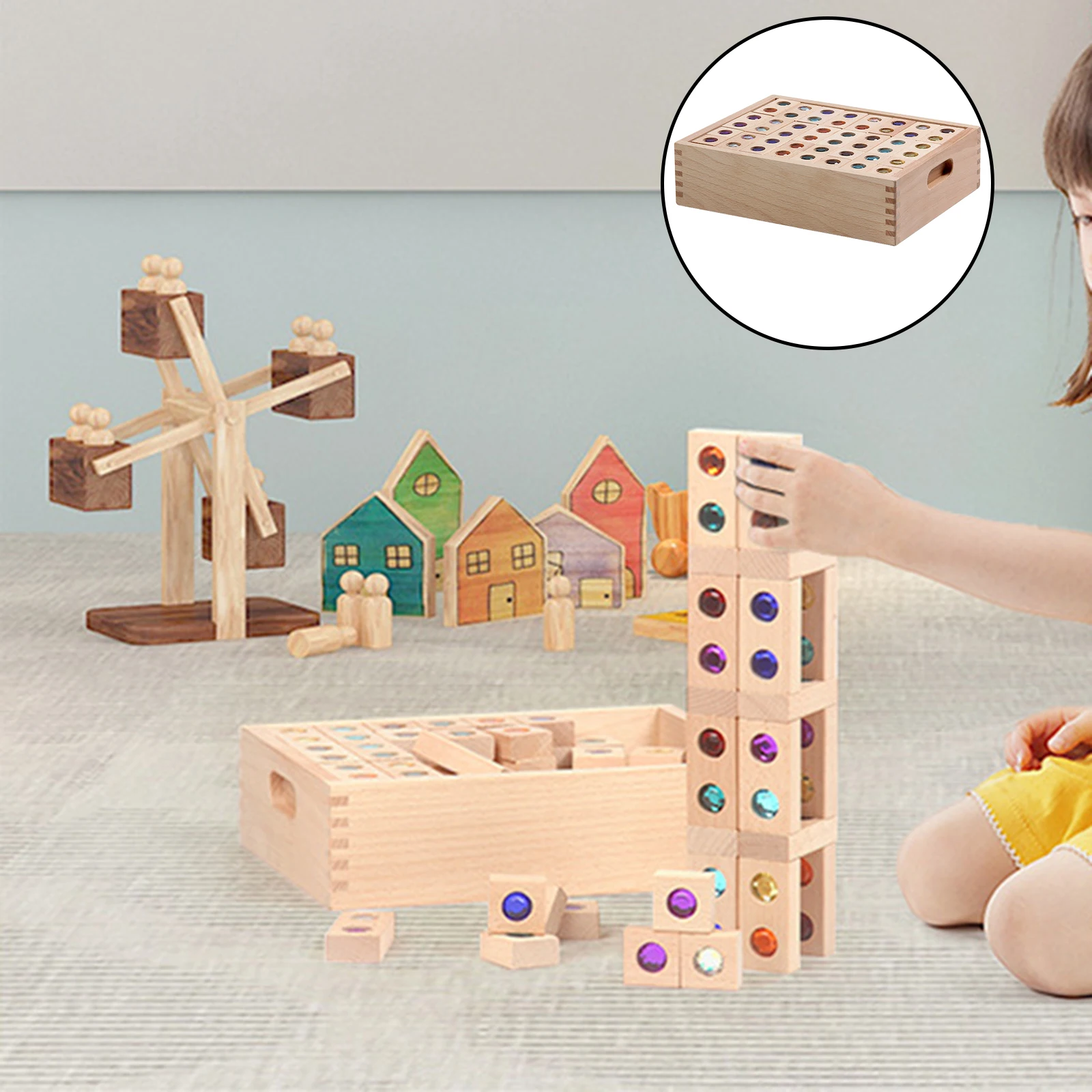 Montessori Wooden Stacking Blocks Baby Age 4-8 Years Colorful Gems Blocks Preschool Learning Educational Puzzle Toy