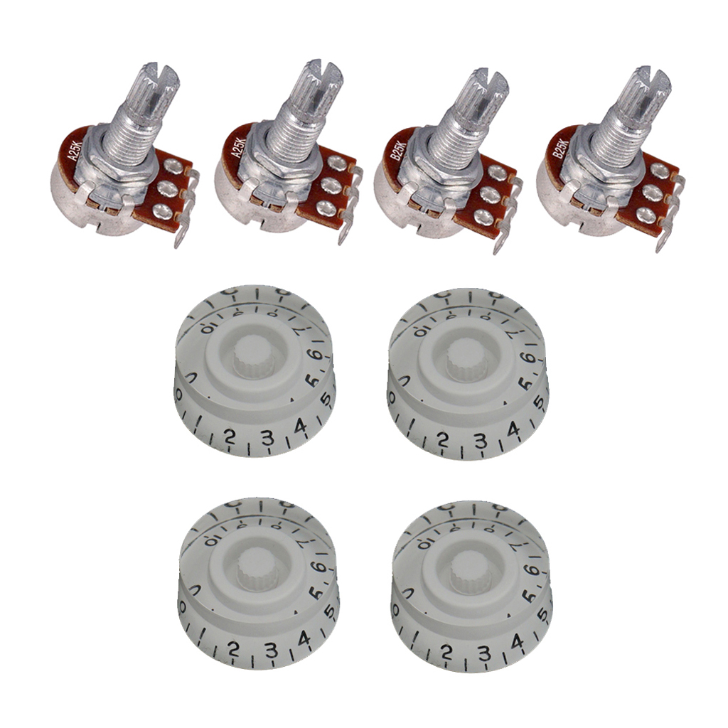 Pack of 8 A25K B25K Electric Bass Guitar Potentiometers Audio Tone Switch Pots with 4 Pcs Knobs 2 Colors to Choose from