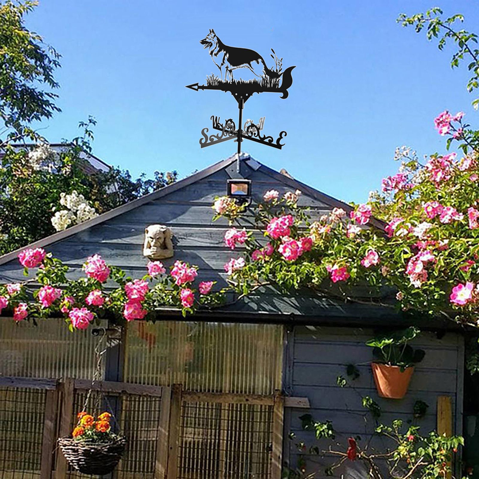 Weather Vane Vain Ridge Mount Roof Dog Shape Weathervane Direction Indicator