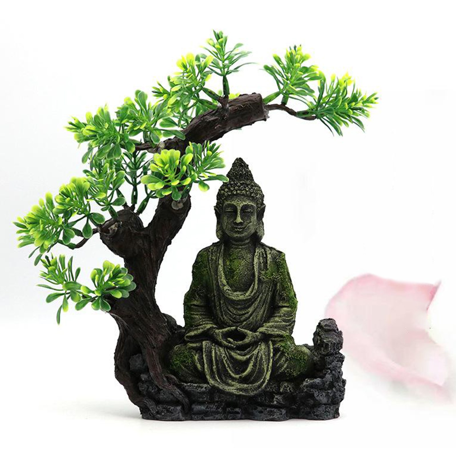 Creative Carved Resin Moss Zen Buddha Figurine Aquarium Hideout Landscape Scene Shelter Hiding Fish Tank Home Desktop Ornaments