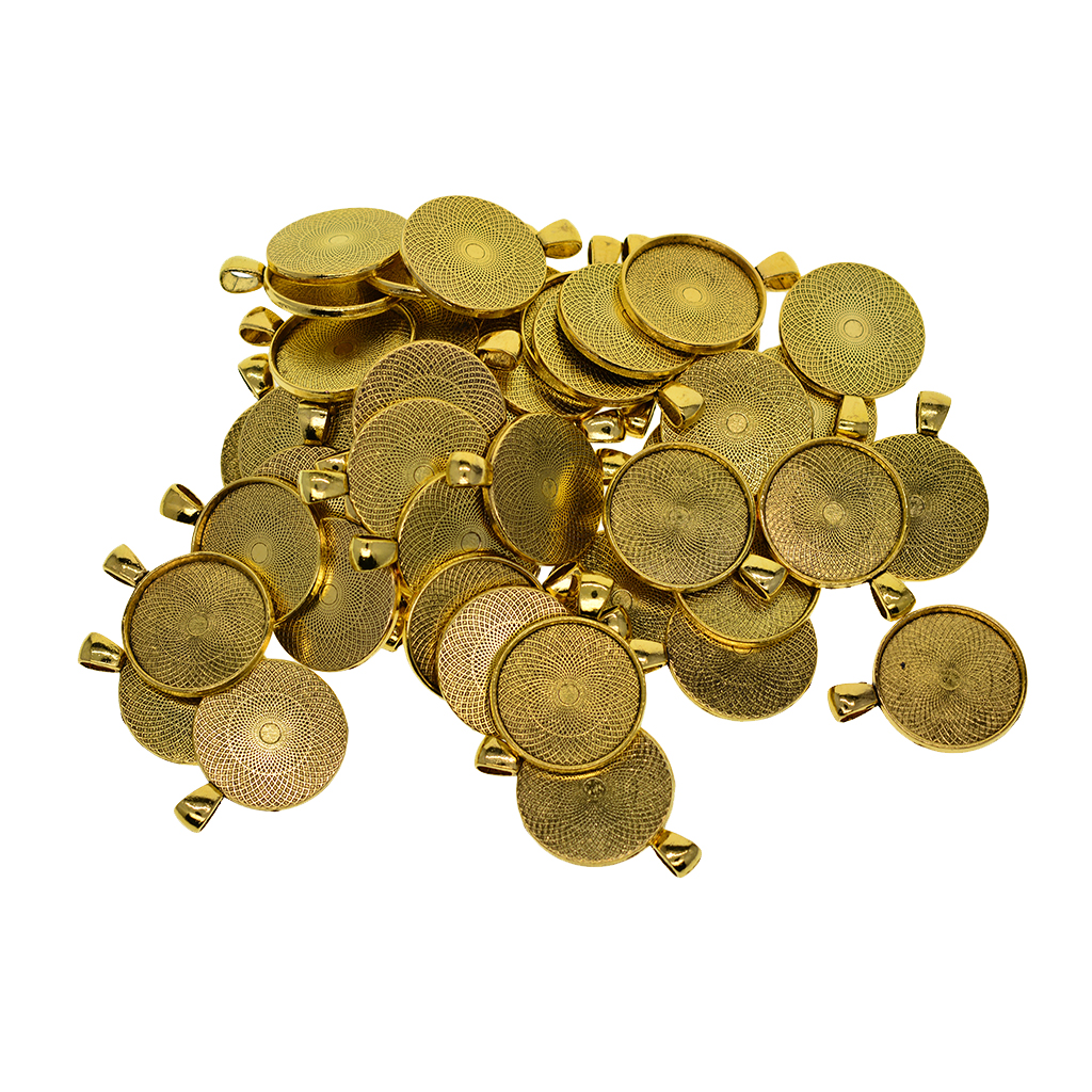 50 Pcs 1 Inch Round Bezel Charms Pendants Blanks Base Settings Tray - Jewelry Making Findings Accessories