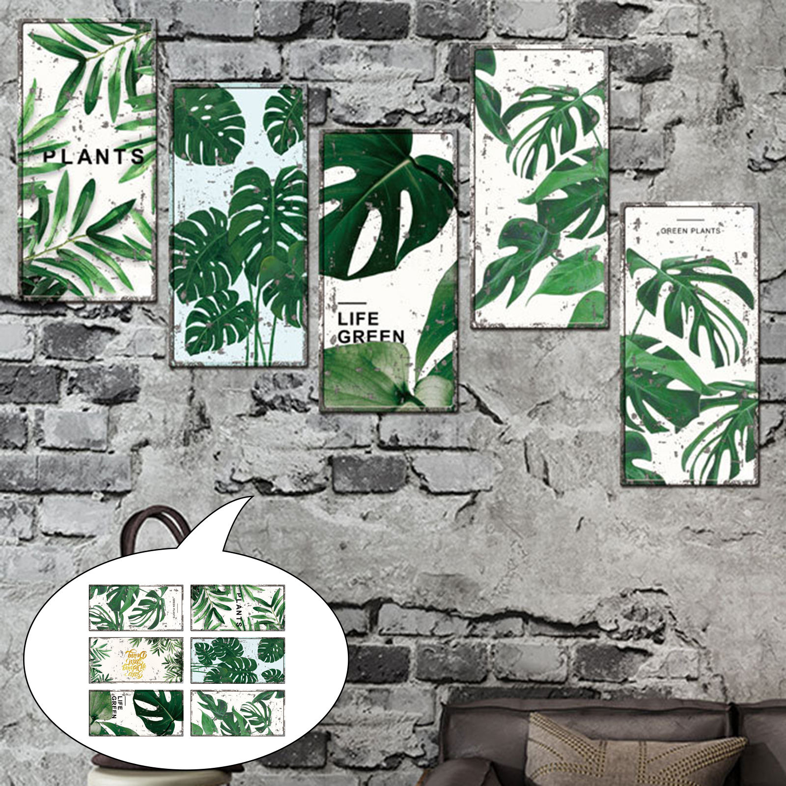 Green Leaf Wall Stickers - Tropical Plants Removable Wall Decals for Living Room Background Wall Decoration Bedroom Wallpaper