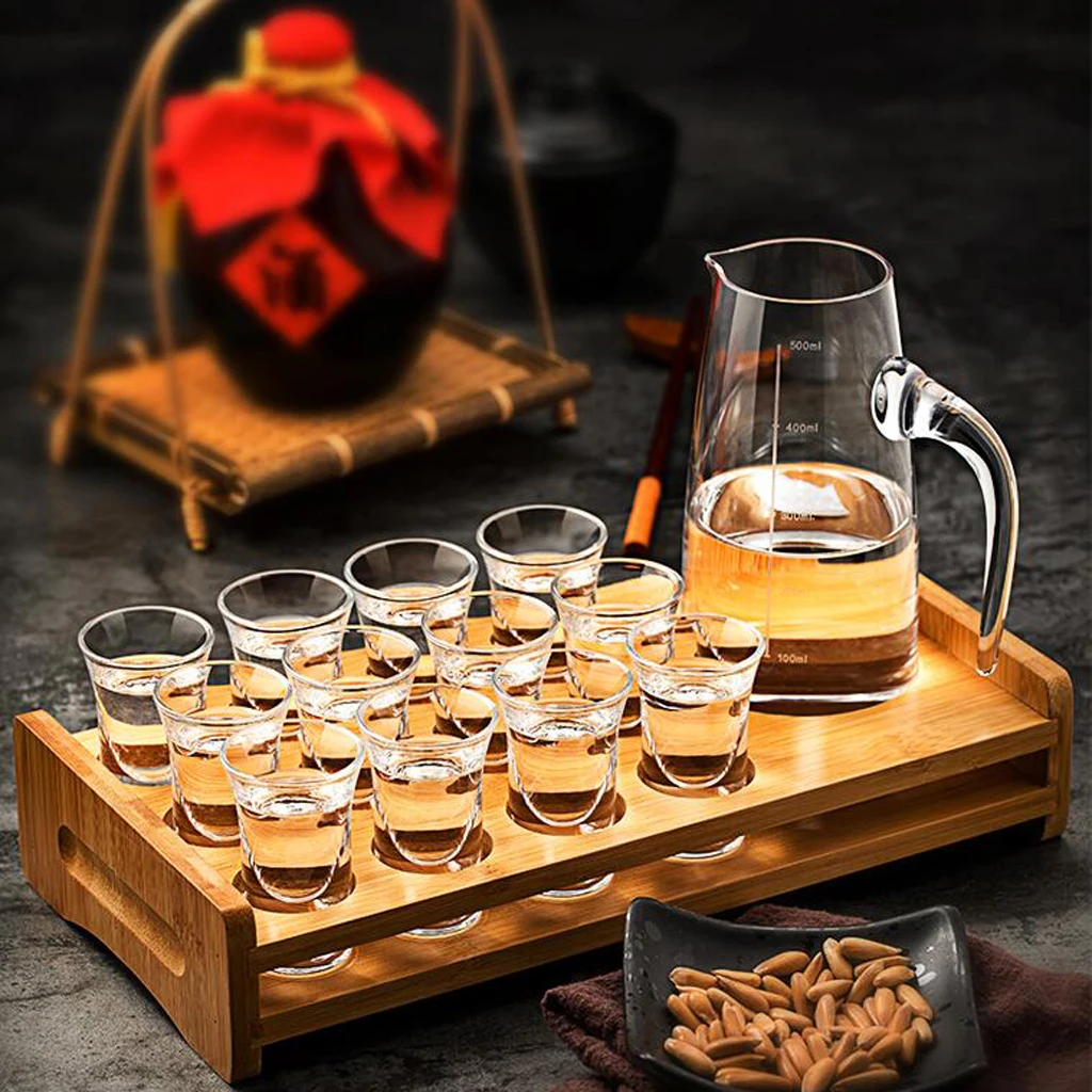 Bamboo Shot Glass Holder Rack Barware Whisky Cup Serving Tray, Perfect for Party, Bars, Pubs and Home