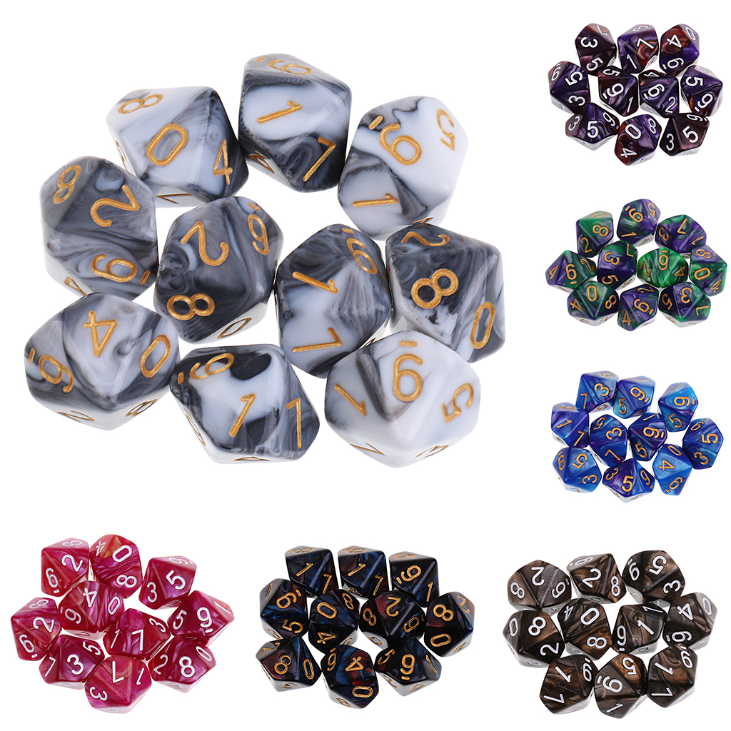 10pieces Dice Set 10 Sided Dice D10 Polyhedral Dice for Party Table Board Games