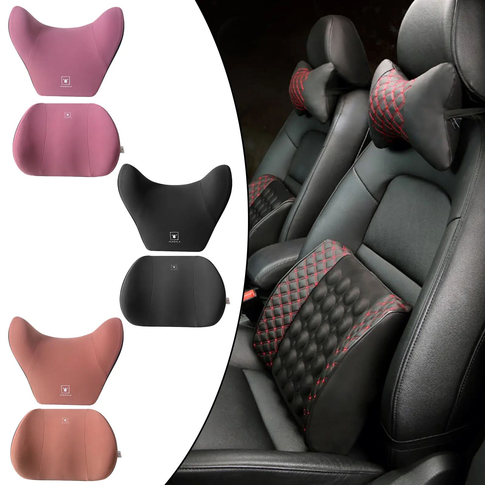 Car Seat Headrest Neck Pillow and Lumbar Support Kit Memory Foam Pad Universal Head & Lumbar Support Cushions for Office Chair
