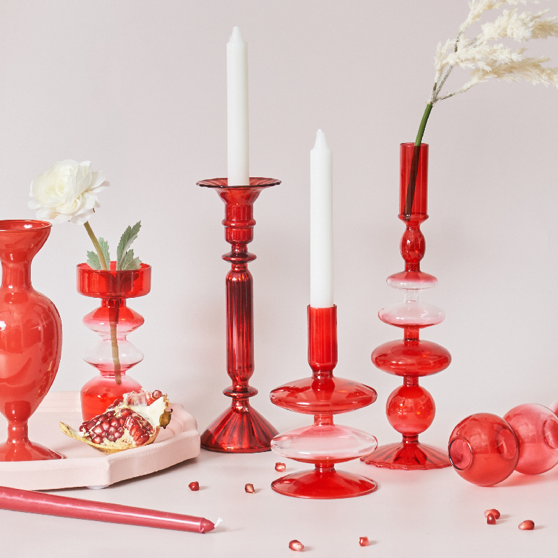 floriddle criativo vidro vermelho atarraxamento castiçal presente de natal mesa de casamento decoração para casa dryflower vaso