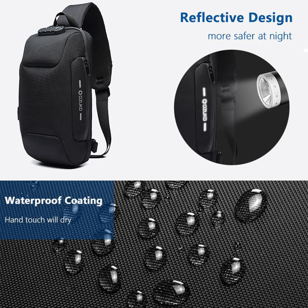 Sling Bag Shoulder Waterproof with USB Charging Port for Men  camouflage