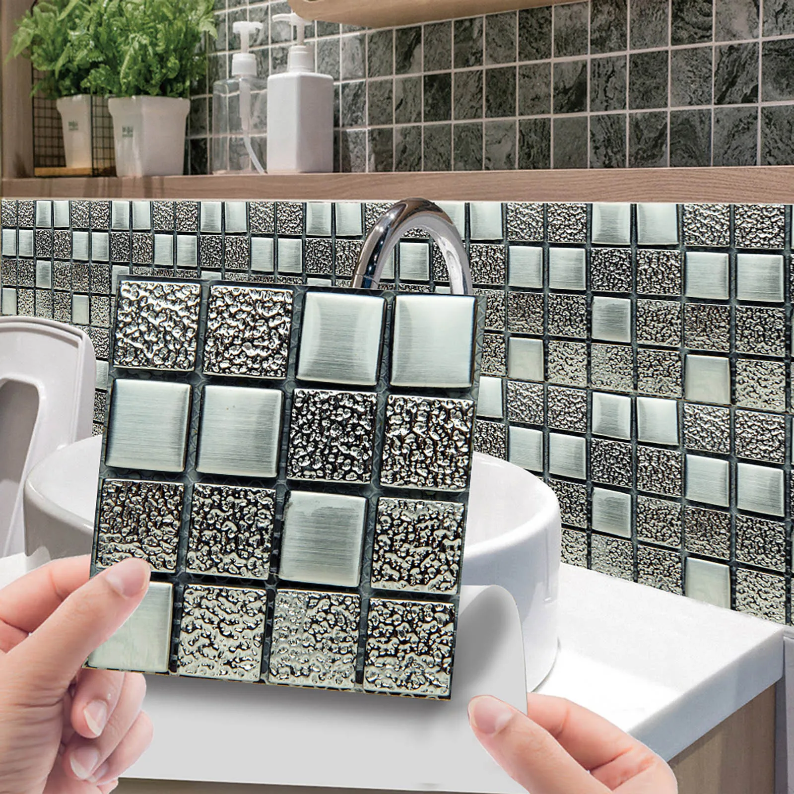 10PC Kitchen Tile Stickers Bathroom Mosaic Sticker Self-adhesive Wall Home Decor 