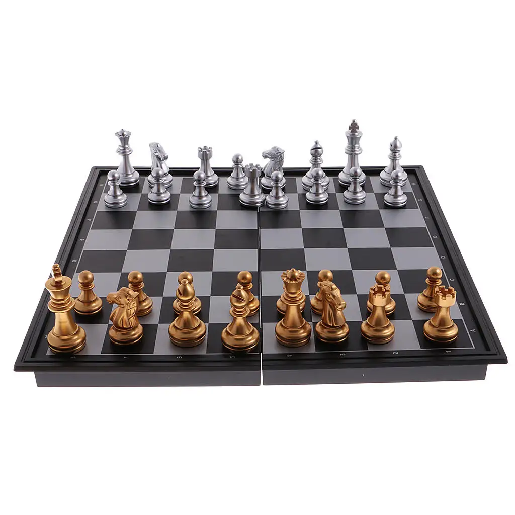 Magnetic Gold and Silver Folding Chess Pieces Set Board Game Toys Gift