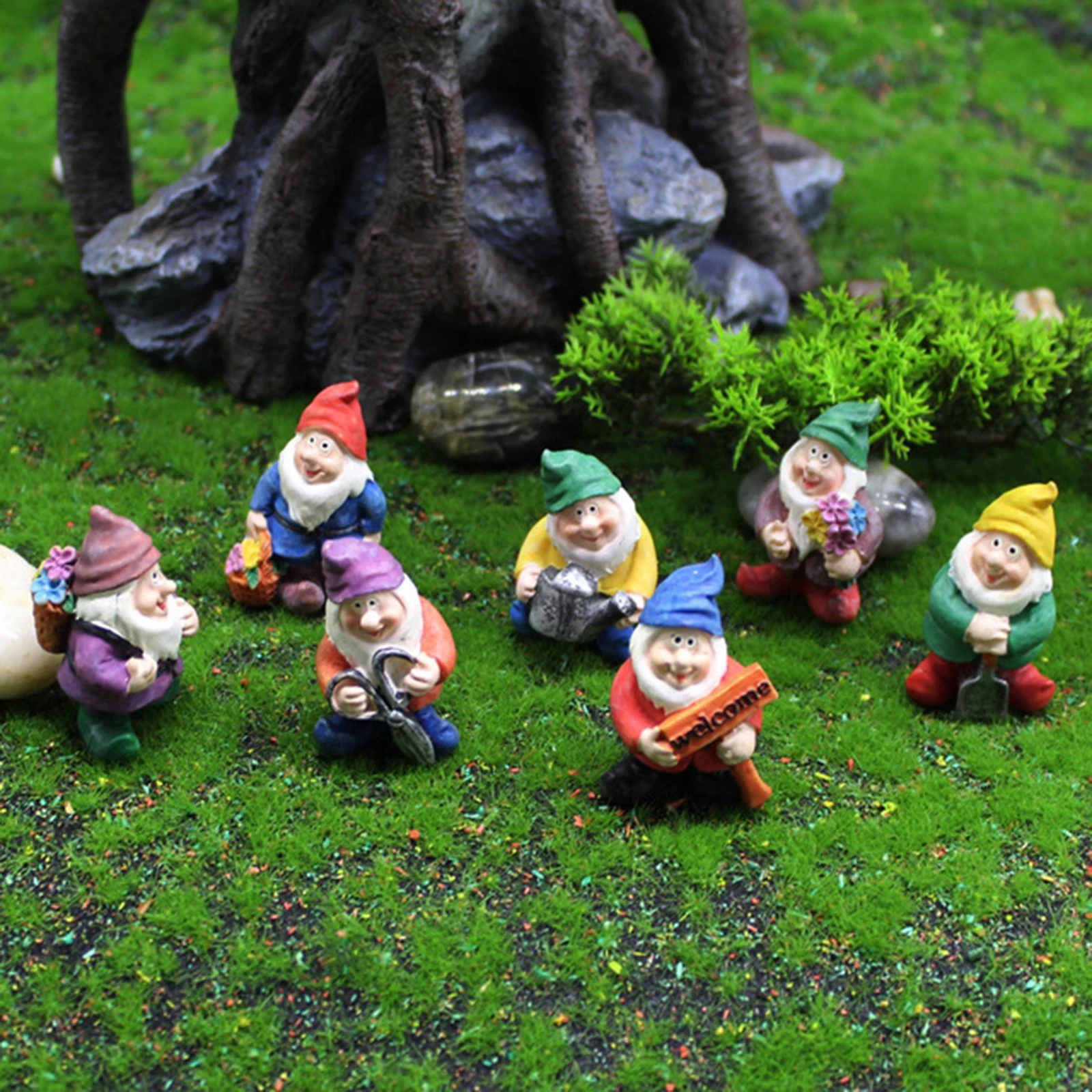 7Pack of Gnomes Garden Statue Decorations Micro Landscape Miniature Ornament