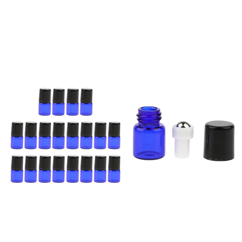 20 Pcs Portable Empty Glass Roll on Bottle Metal Roller Ball Essential Oil
