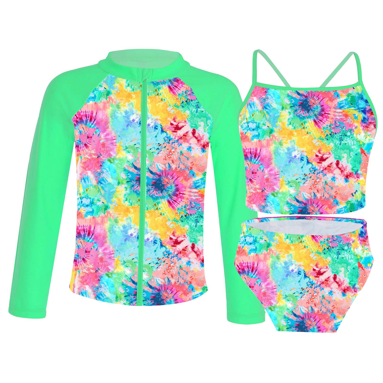 Maillot De Bain 3 Pièces Pour Fille - Bikini à Volants Hawaïen, Bretelles Réglables, 4-13 Ans