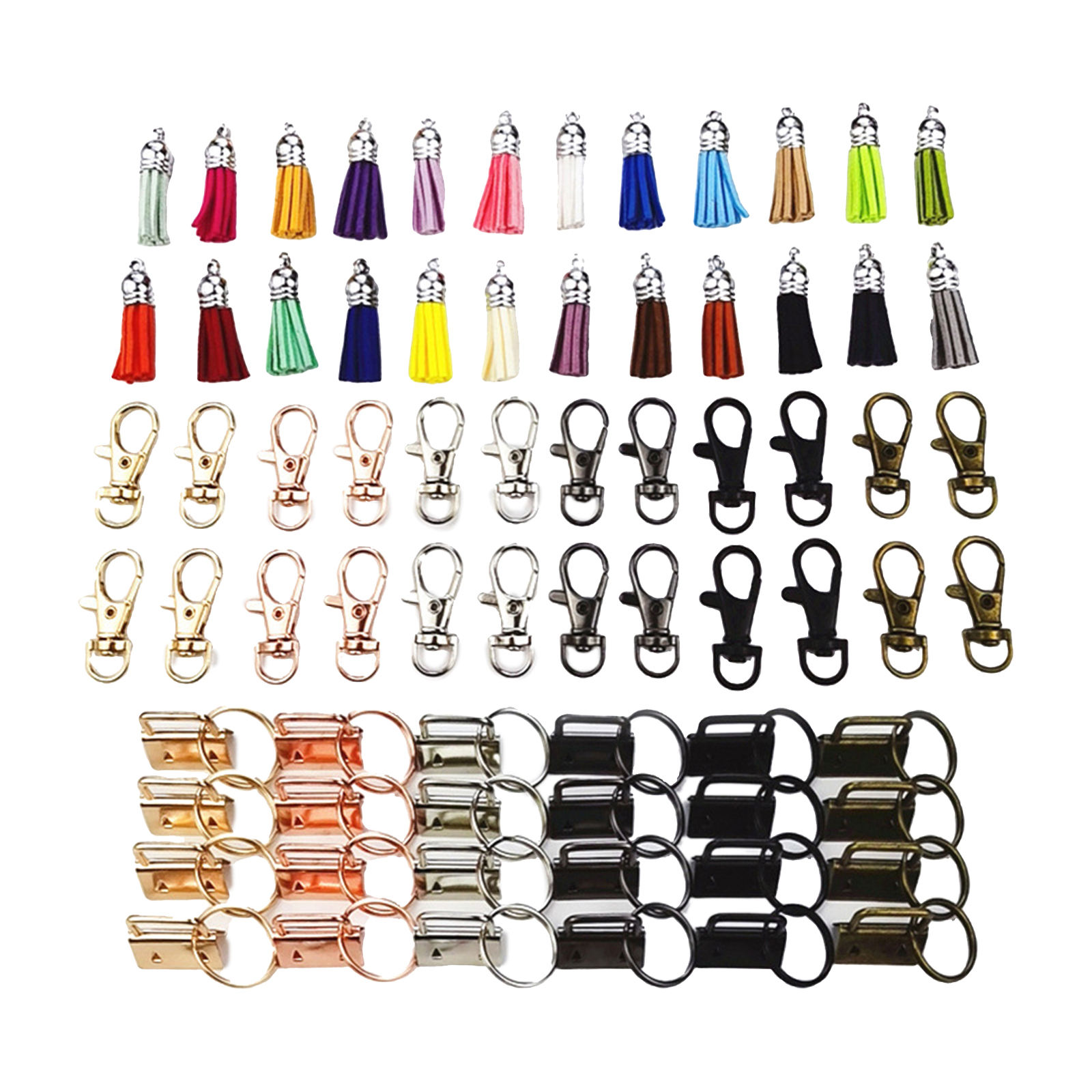 72 Pieces Key Fob Wrist Hardware Set with Key Rings 1 inch Keychain Tassels Swivel Snap Hooks for Wristlet Keychain Key Lanyard