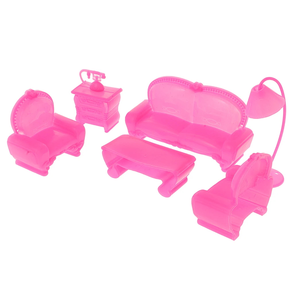 6 Furniture Set for Dolls Sofa Chair Lamp Coffee Tea Table House Toys