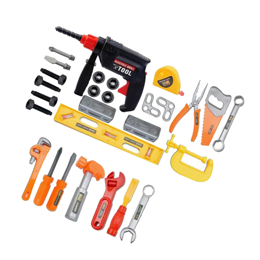 BOYS 30PC CONSTRUCTION TOOLS PLAYSET ROLE PRETEND PLAY SCREW HAMMER WRENCH 