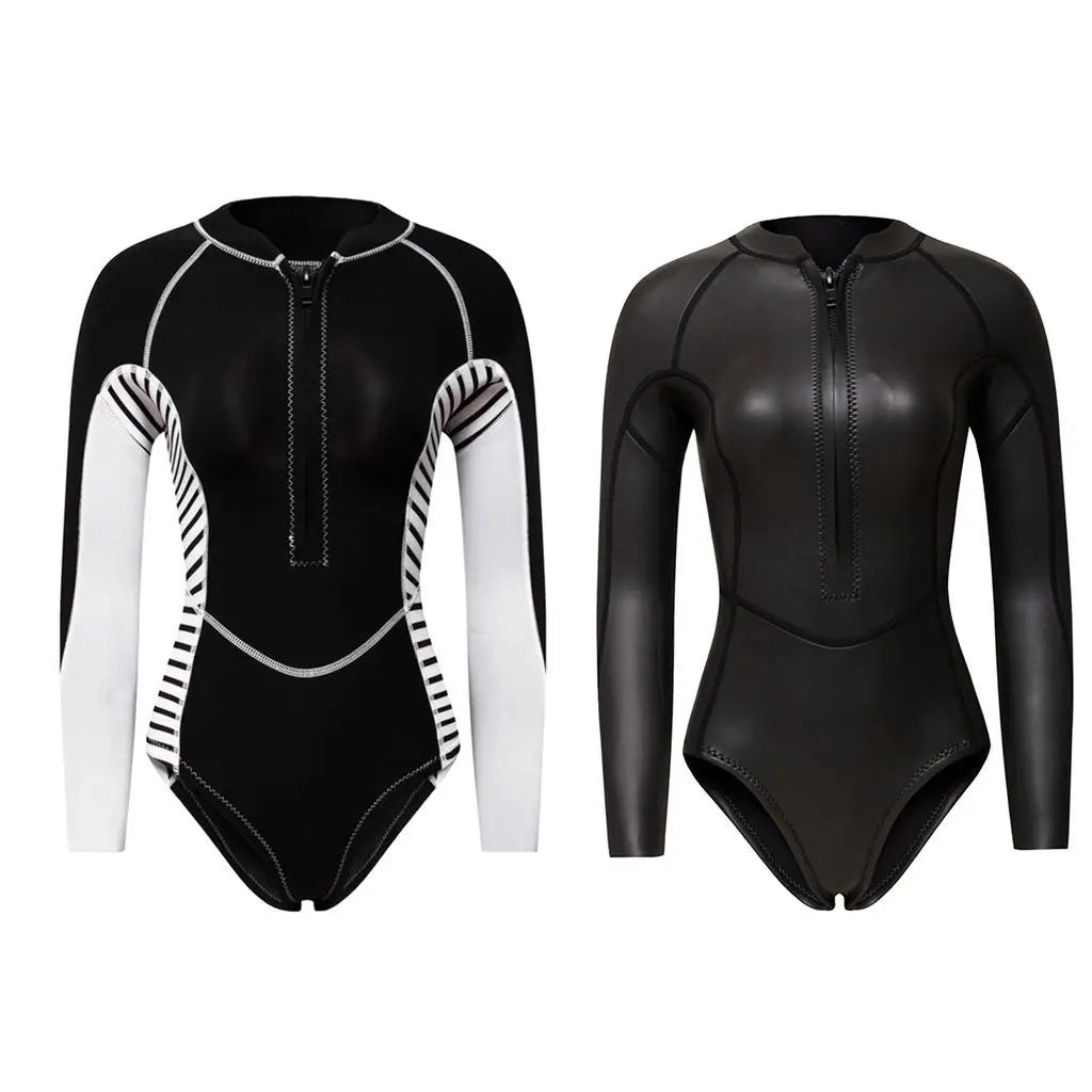 Women`s Rashguard One-Piece Long Sleeve Front Zip UV Protection Surfing Swimsuit Swimwear Bathing Suit