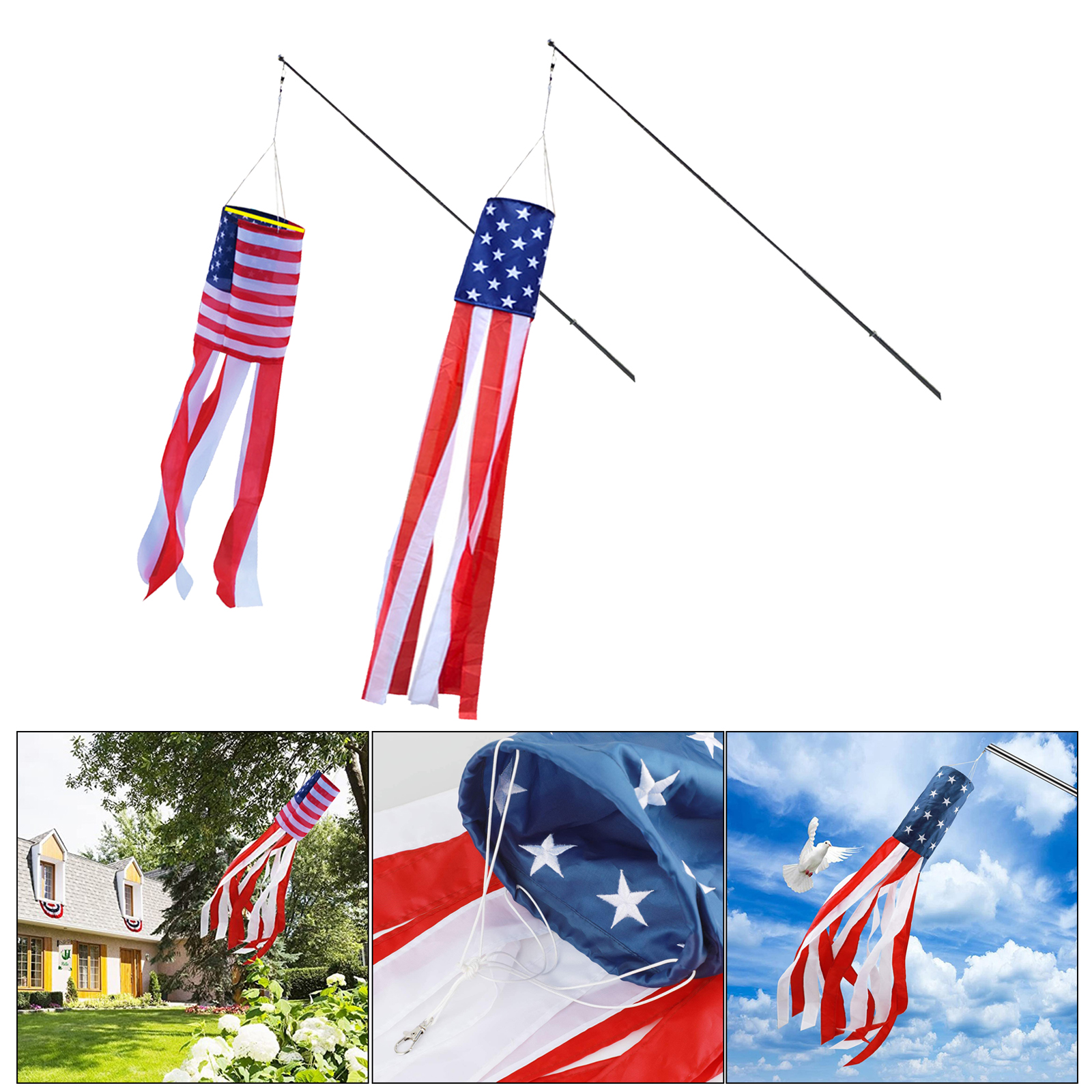 American Flag Windsock Stars Stripes Weather Vane Garden Outdoor Holiday Assembly School Educational Hanging Decorations