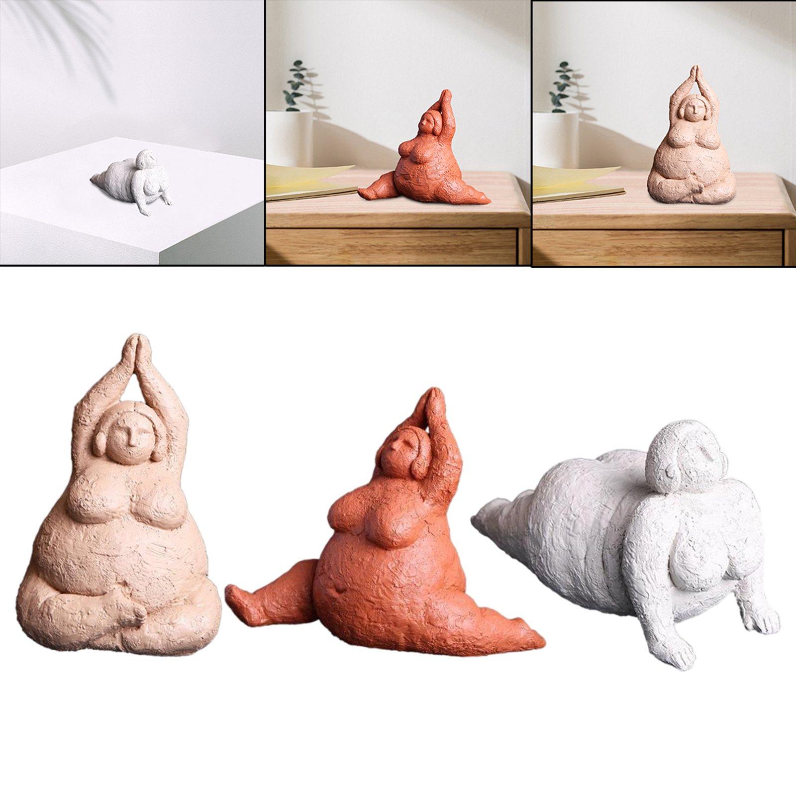 3Pieces Abstract Handmade Yoga Decor Resin Fat Lady Figurine Statue Ornament Gifts Souvenirs